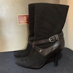 Cole Haan Women's Black suede Boots with buckle Strap Detail